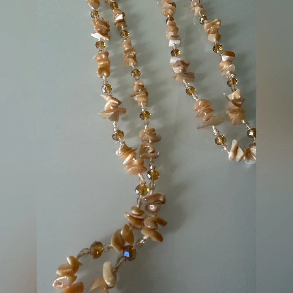 Tan mother of pearl Shell Beaded Cell Phone Strap